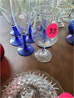 ASSORTED BLUE STEMMED GLASSES