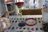 CANDLE HOLDER - RUBY STAINED BOWL