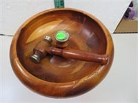 Vintage Wood Nut Bowl with Hammer for cracking