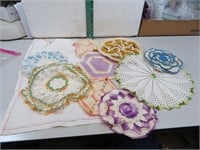 Lot of Fancy Work Doilies, Hot Pads & more