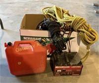 Motomaster Battery Charger, Jerry Can and Rope