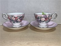 Pair Of Royal Albert Rose Garland Teacups &
