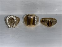 Three Man's Rings. All Gold Tone Metal. Horseshoe