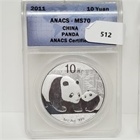 ANACS 2011 MS70 China Panda 10 Yuan