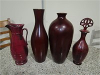 4 Red Vases. Tallest is 14"