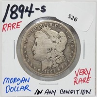 Very Rare 1894-S 90% Silver Morgan $1 Dollar