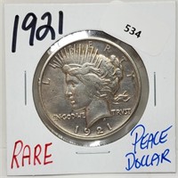 Rare 1921 90% Silver Peace $1 Dollar