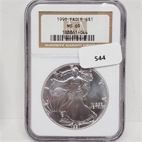 NGC 1991 MS69 1oz .999 Silver Eagle $1 Dollar