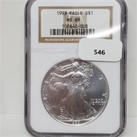 NGC 1993 MS69 1oz .999 Silver Eagle $1 Dollar