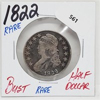 Rare 1822 90% Silver Bust Half $1 Dollar