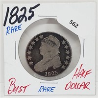 Rare 1825 90% Silver Bust Half $1 Dollar