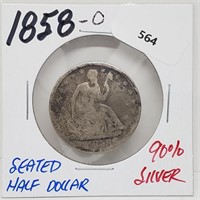 1858-O 90% Silver Seated Half $1 Dollar