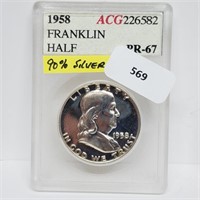 ACG 1958 PR67 90% Silver Franklin Half $1 Dollar