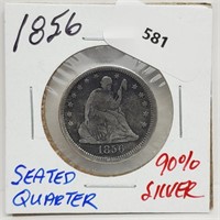 1856 90% Silver Seated Quarter 25 Cents