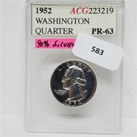 ACG 1952 PR63 90% Silver Wash Quarter 25 Cents