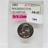ACG 1953 PR65 90% Silver Wash Quarter 25 Cents