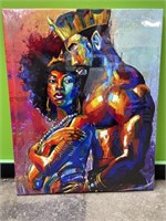 African king and queen on framed canvas - 16x20in