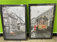 2 framed trolly pictures - 11x17in