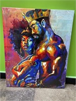 African king and queen on framed canvas - 16x20in