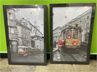 2 framed trolly pictures - 11x17in