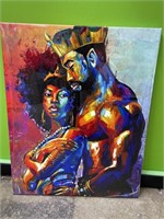 African king and queen on framed canvas - 16x20in