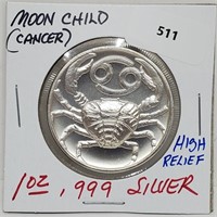 1oz .999 Silver Moon Child (Cancer) Round