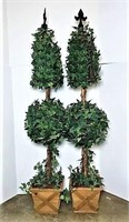 Faux Ivy Topiaries in Wooden Planters