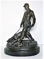 P. J. Mene Bronze Hunter with Dog Sculpture