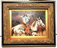 Hendrick Signed Cowboy on Horse Painting