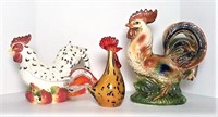 Art Glass Rooster & Ceramic Rooster Pitcher