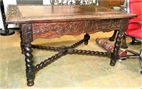 Antique Barley Twist Library Table with Deep