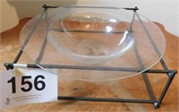 Clear glass 13" bowl on square metal base