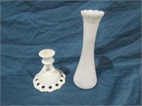 Milk Glass Candle Holder & Vase Tallest is 9"