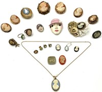 Lot of Cameo & Other Pins & Earrings.