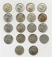 Lot of 18 Kennedy Silver Halves.