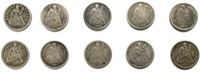 Lot of 10 Seated Liberty Dimes.
