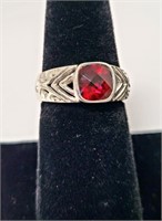 Sterling Silver Garnet Filigree Ring SJC