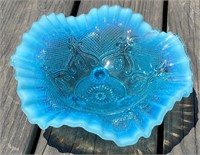 8" Blue Opalescent Bowl , Footed