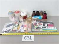 Assorted Elastic, Zippers, Thread, Etc.