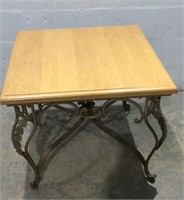 Square Side Table w Wrought Iron Base M9B