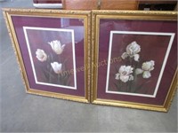2 floral prints in ornate frames