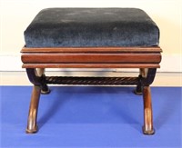Blue Velvet Upholstered Footstool