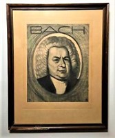 Framed Pencil Sketch of Bach