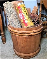Wood Bucket with Firewood and Pinecones