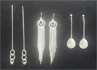 3 X Bid Sterling Silver .925 Earrings