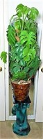 Painted Ceramic Pedestal and Faux Plant