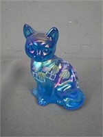 Fenton Blue Hand Painted Glass Cat