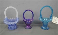 3x The Bid Fenton Glass Baskets