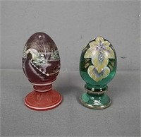 2x The Bid Fenton Hand Painted Glass Eggs