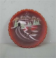 Fenton Hand Painted Ruby Red Glass Plate